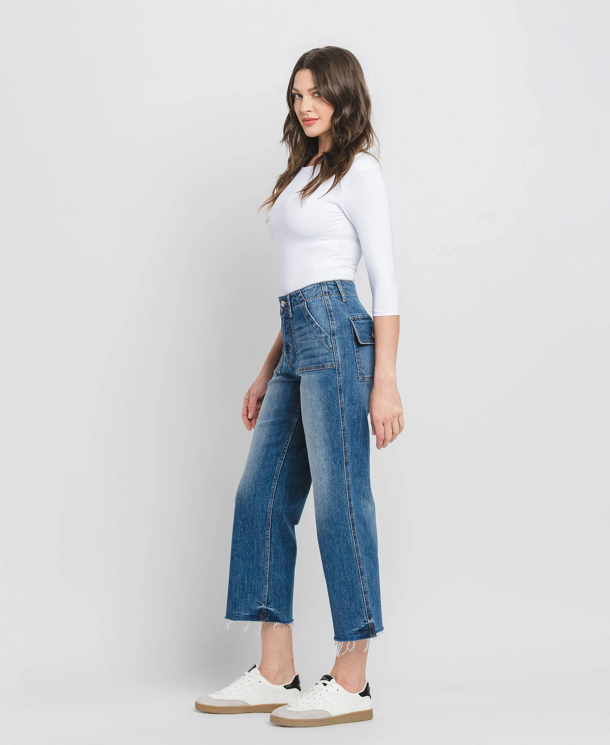 Crop Utility Pocket Straight Jeans