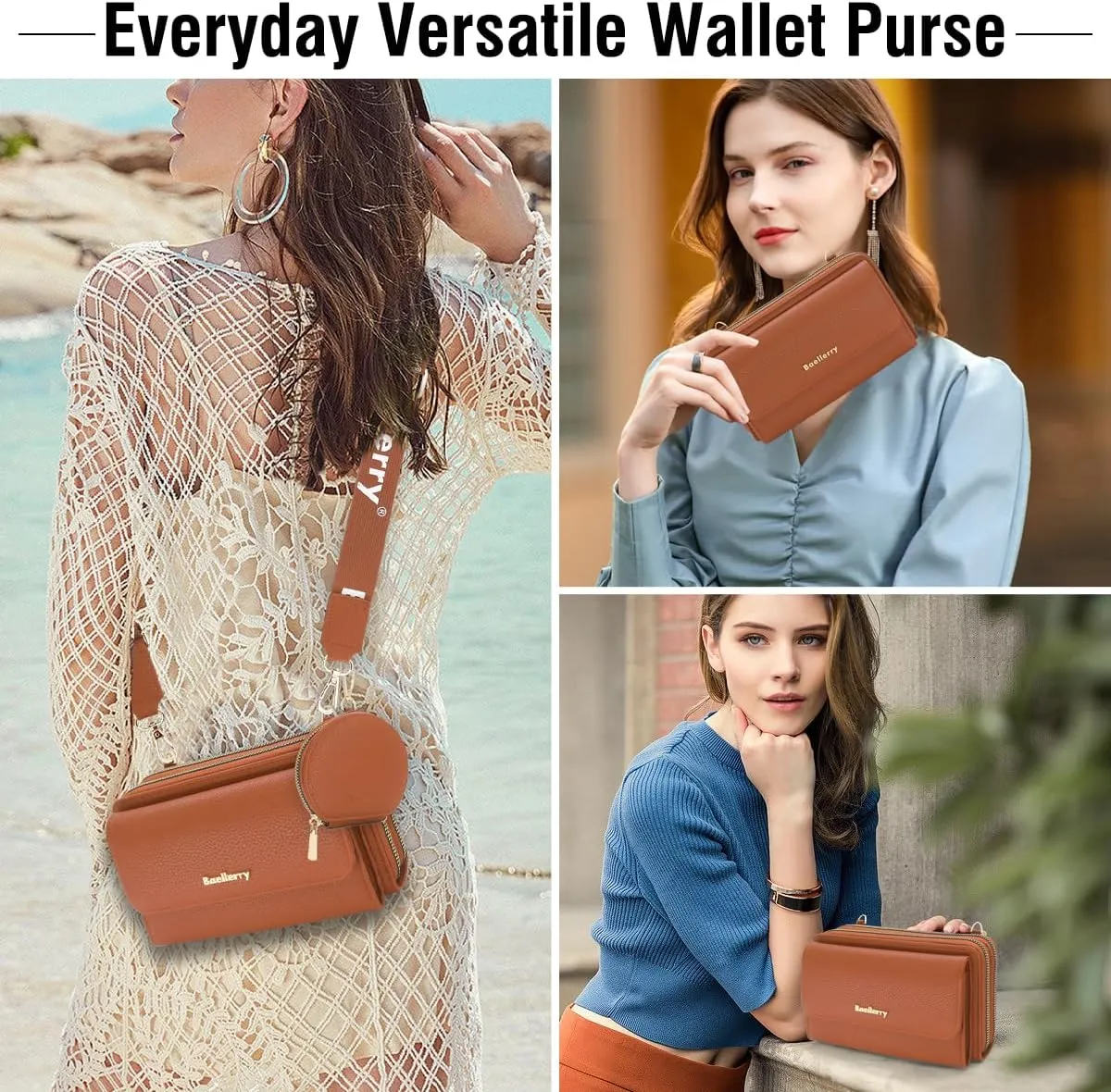 Crossbody Bag for Women Small Shoulder Handbag Leather Cell Phone Purse Wristlet Clutch Wallet with Card Slots