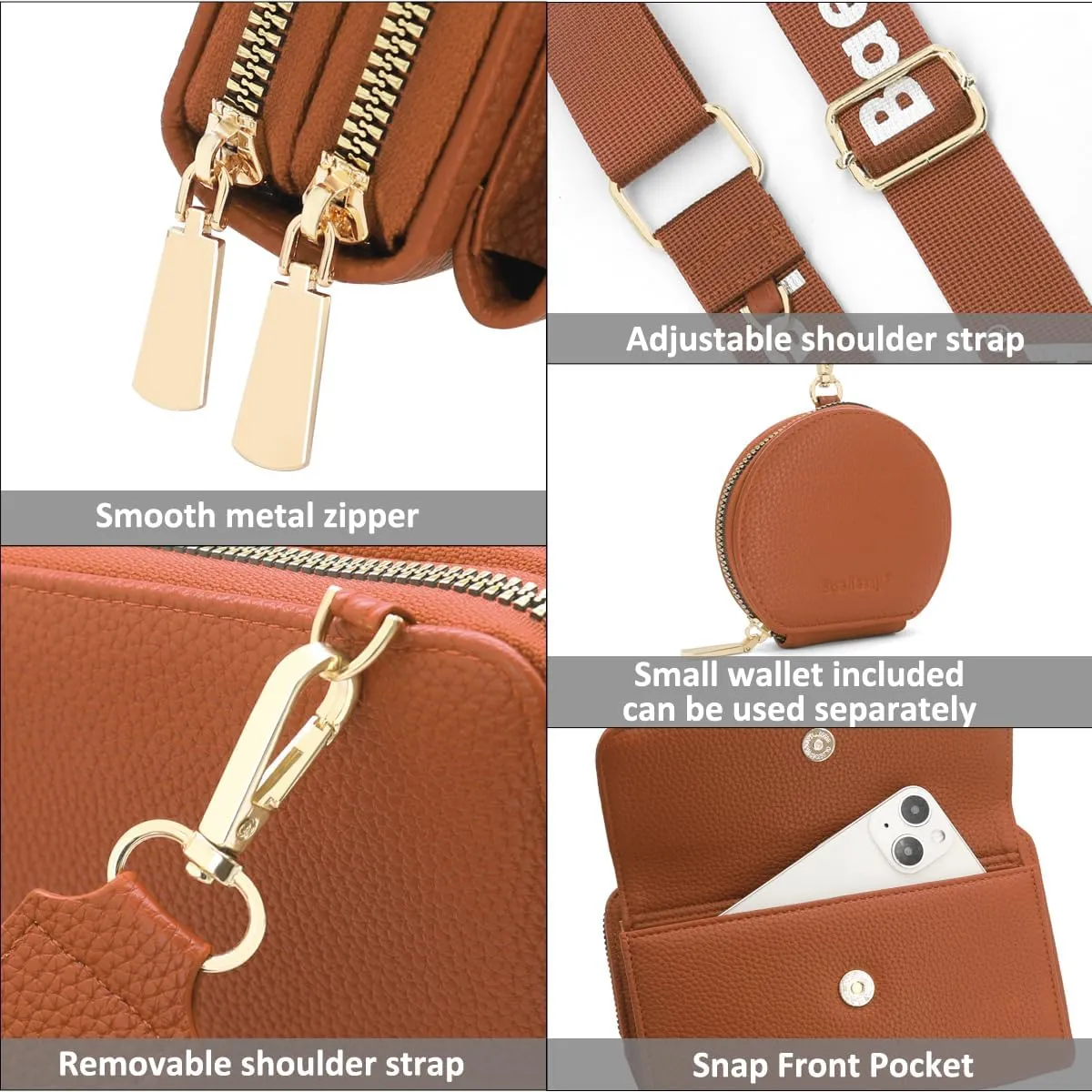 Crossbody Bag for Women Small Shoulder Handbag Leather Cell Phone Purse Wristlet Clutch Wallet with Card Slots