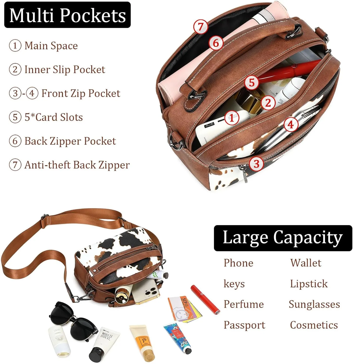Crossbody Bags for Women Vegan Leather Shoulder Handbags Small Cross Body Purses for Women Trendy with Wide Strap