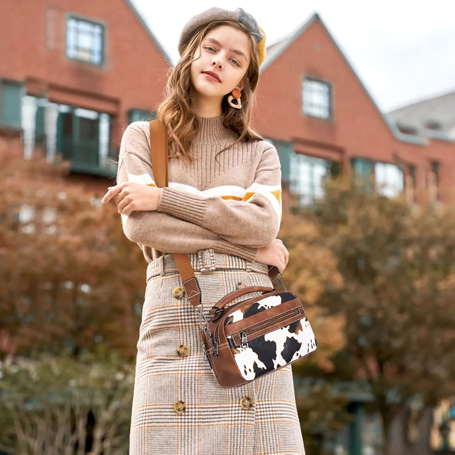 Crossbody Bags for Women Vegan Leather Shoulder Handbags Small Cross Body Purses for Women Trendy with Wide Strap