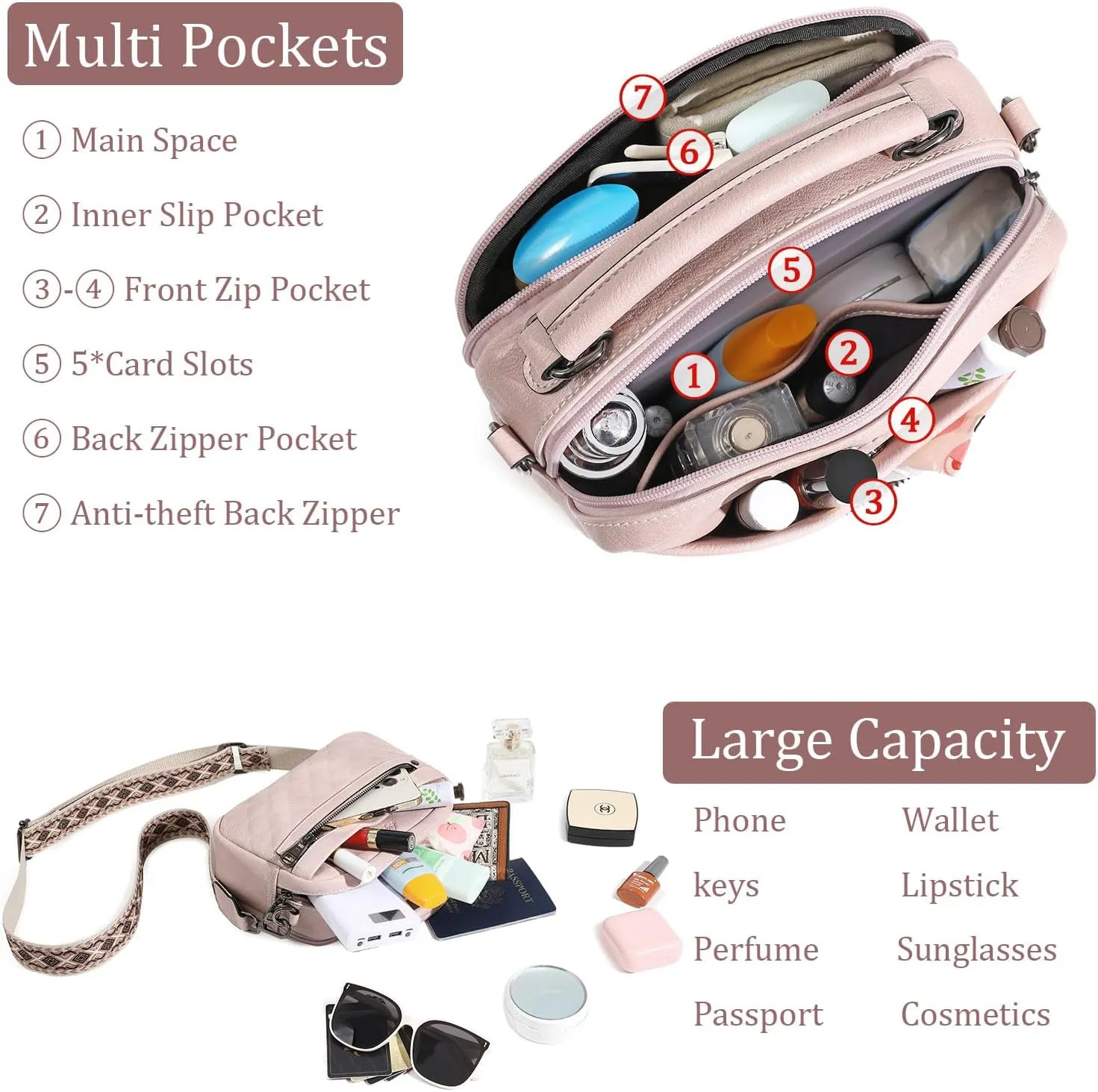Crossbody Bags for Women Vegan Leather Shoulder Handbags Small Cross Body Purses for Women Trendy with Wide Strap