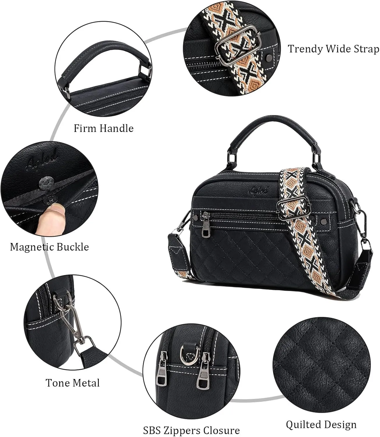 Crossbody Bags for Women Vegan Leather Shoulder Handbags Small Cross Body Purses for Women Trendy with Wide Strap
