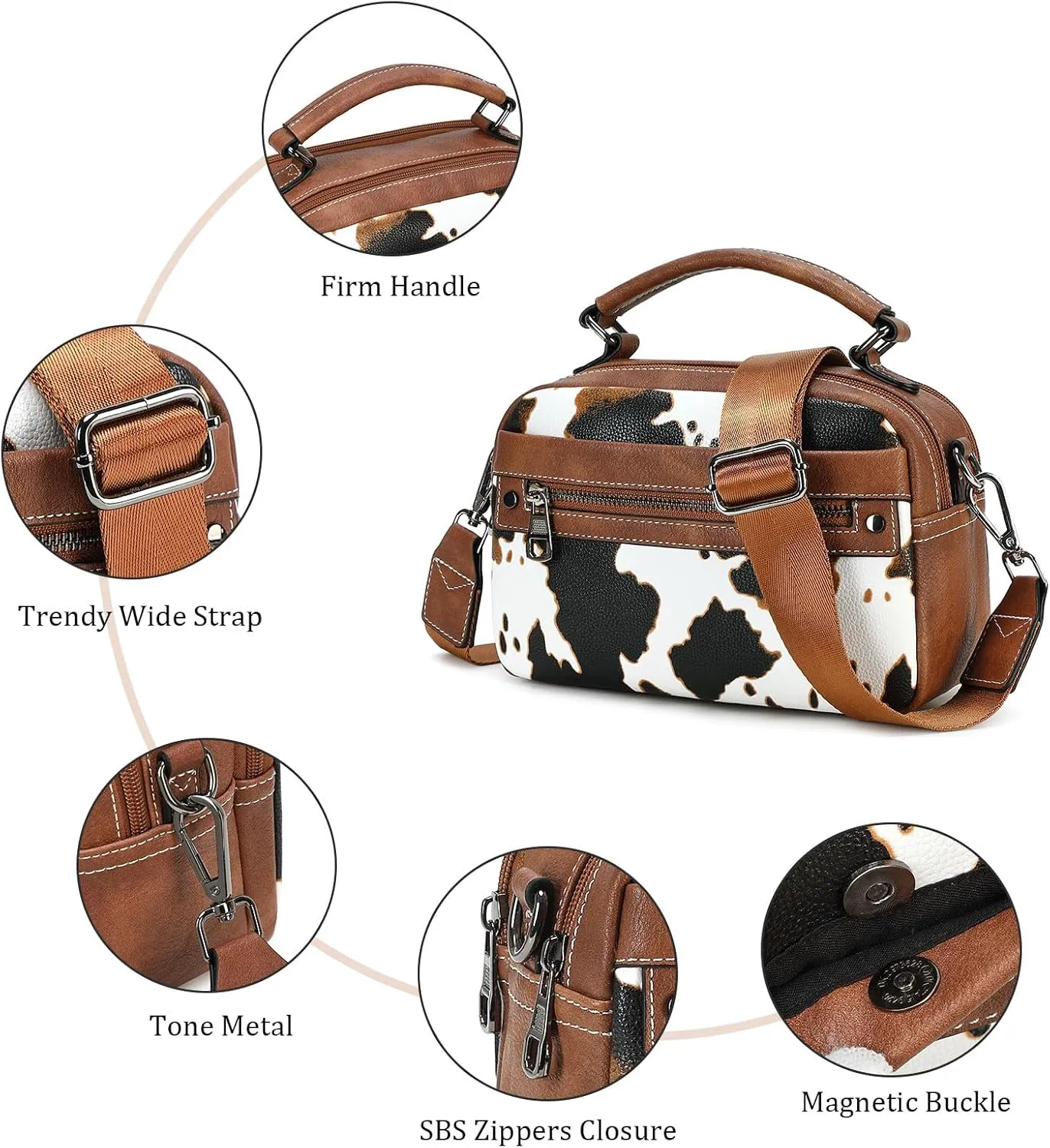 Crossbody Bags for Women Vegan Leather Shoulder Handbags Small Cross Body Purses for Women Trendy with Wide Strap