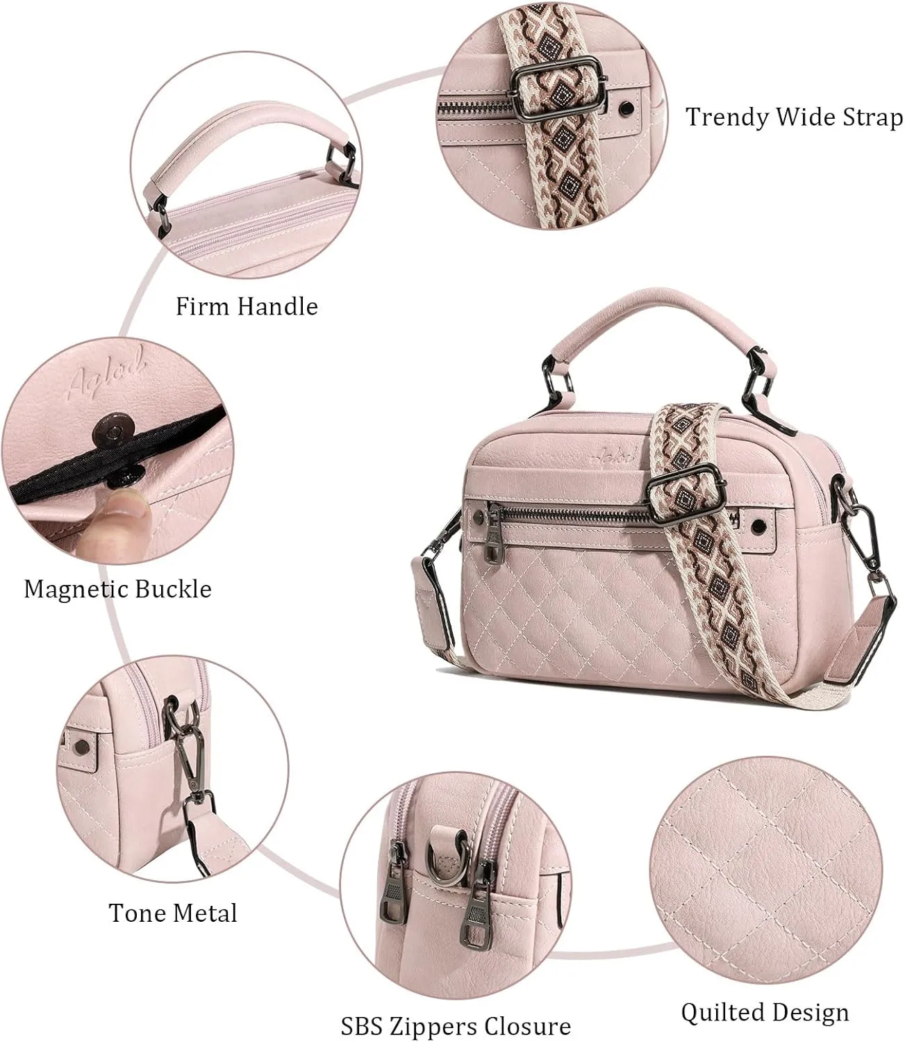 Crossbody Bags for Women Vegan Leather Shoulder Handbags Small Cross Body Purses for Women Trendy with Wide Strap