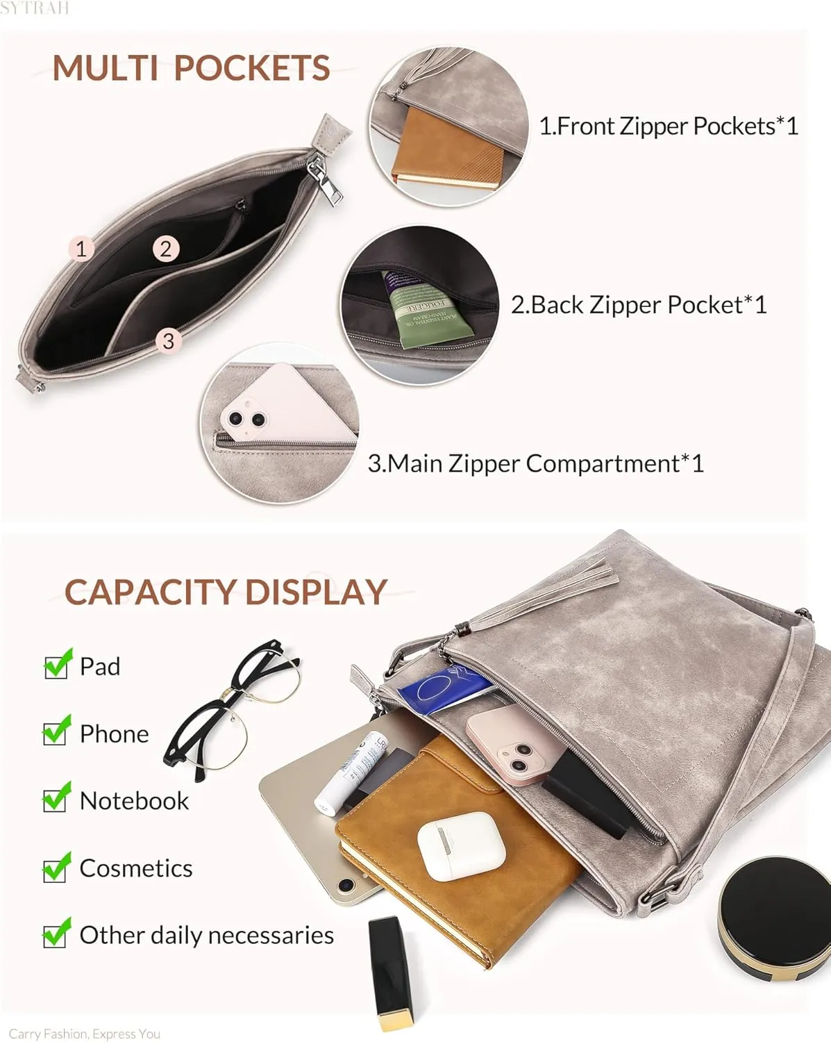 Crossbody Purses for Women, Premium Vagan Leather Crossbody Bag, Adjustable Strap Lightweight Shoulder Bag with Tassel