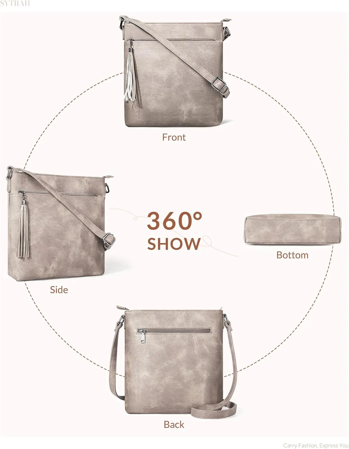 Crossbody Purses for Women, Premium Vagan Leather Crossbody Bag, Adjustable Strap Lightweight Shoulder Bag with Tassel