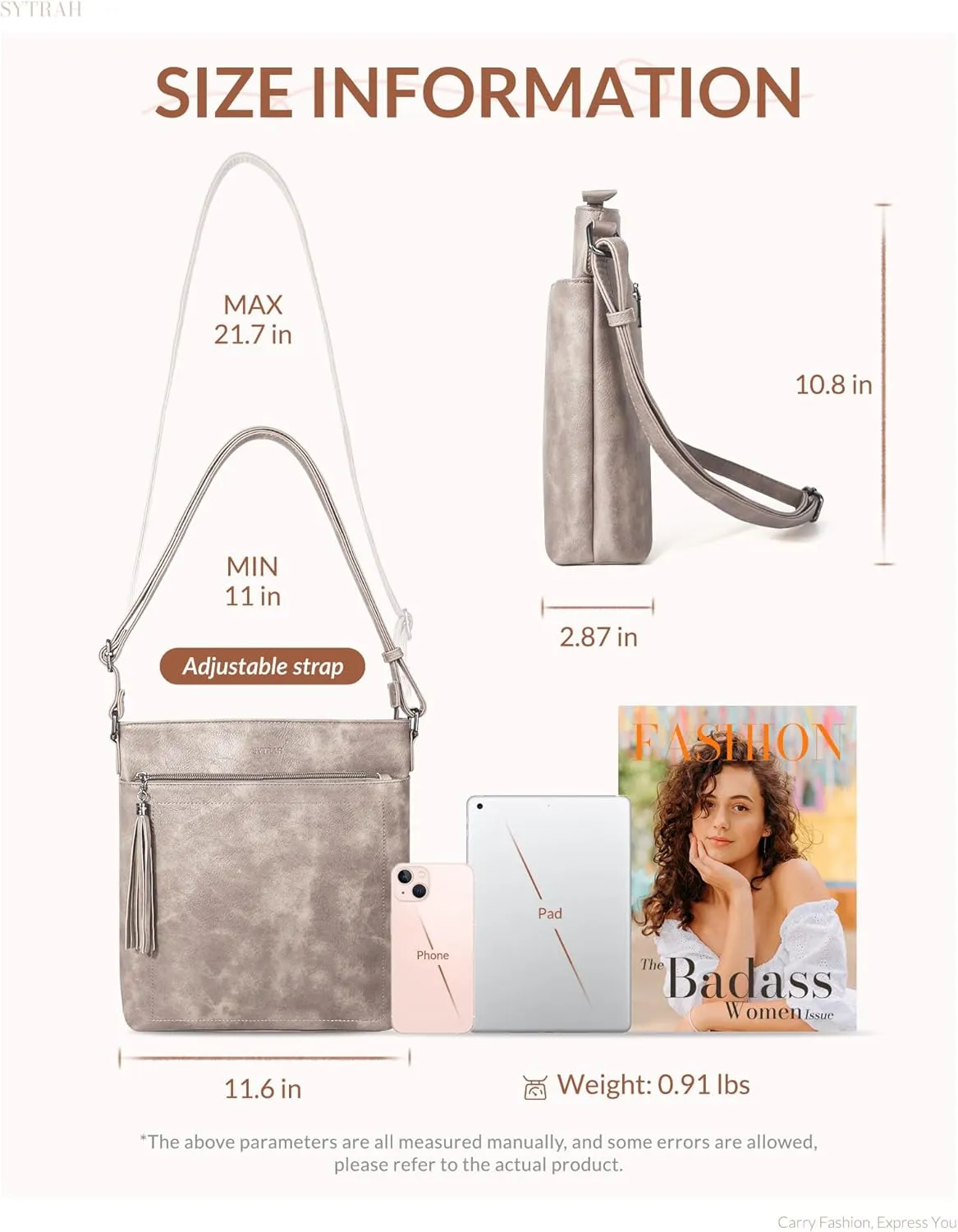 Crossbody Purses for Women, Premium Vagan Leather Crossbody Bag, Adjustable Strap Lightweight Shoulder Bag with Tassel