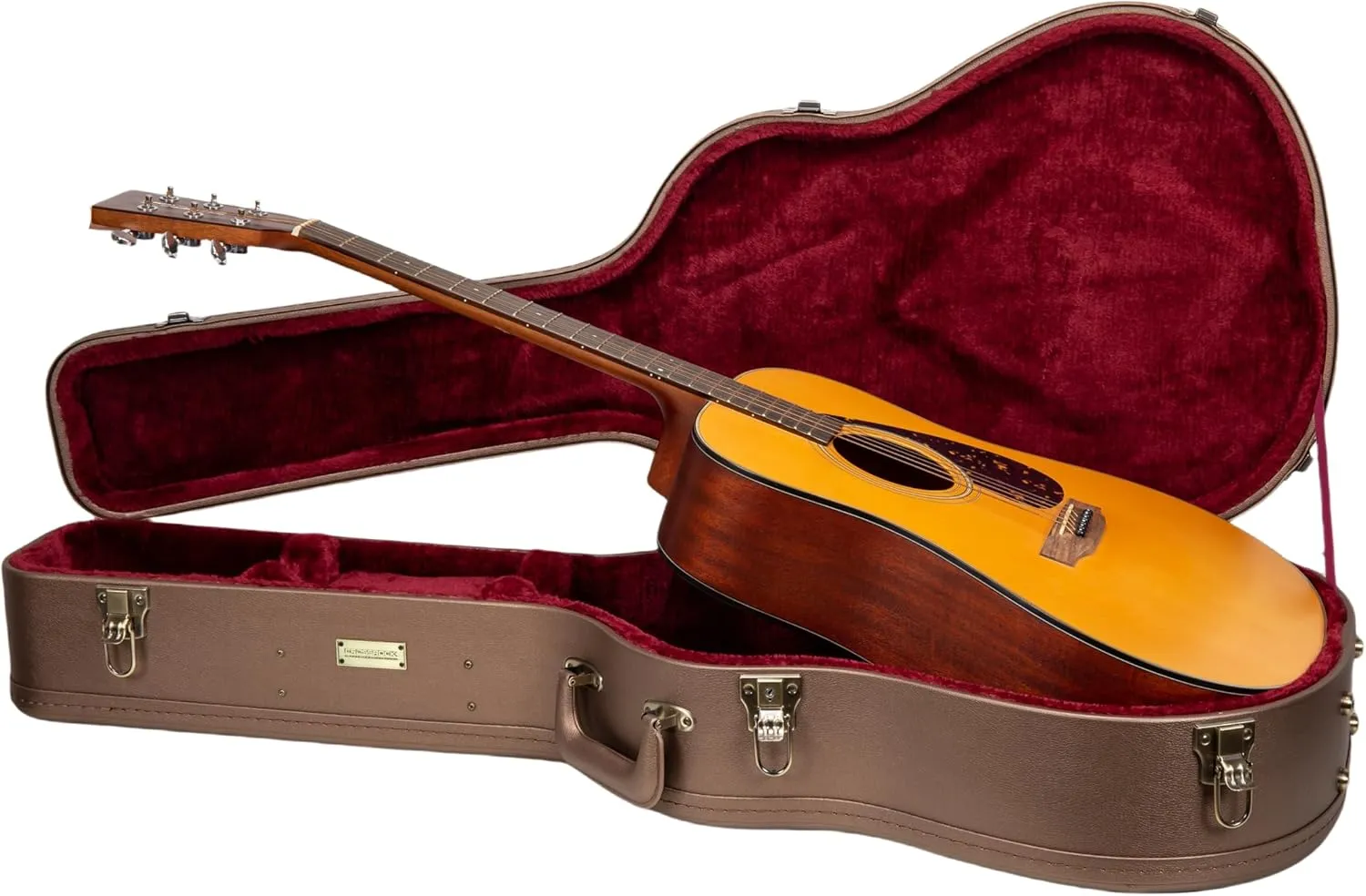 Crossrock Wooden Dreadnought Guitar Case for Martin D-28 / Taylor Grand Auditorium | Chocolate Brown Finish, Burgundy Velvet Interior, Lock – Designer Series