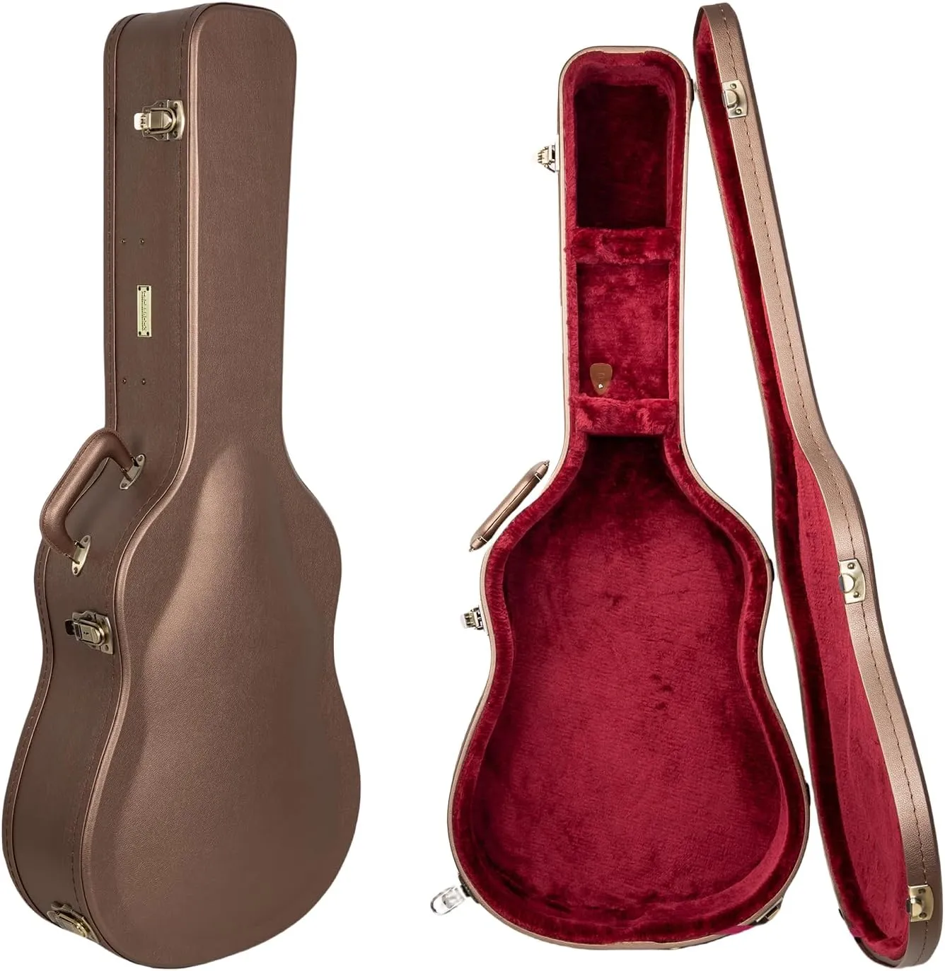 Crossrock Wooden Dreadnought Guitar Case for Martin D-28 / Taylor Grand Auditorium | Chocolate Brown Finish, Burgundy Velvet Interior, Lock – Designer Series