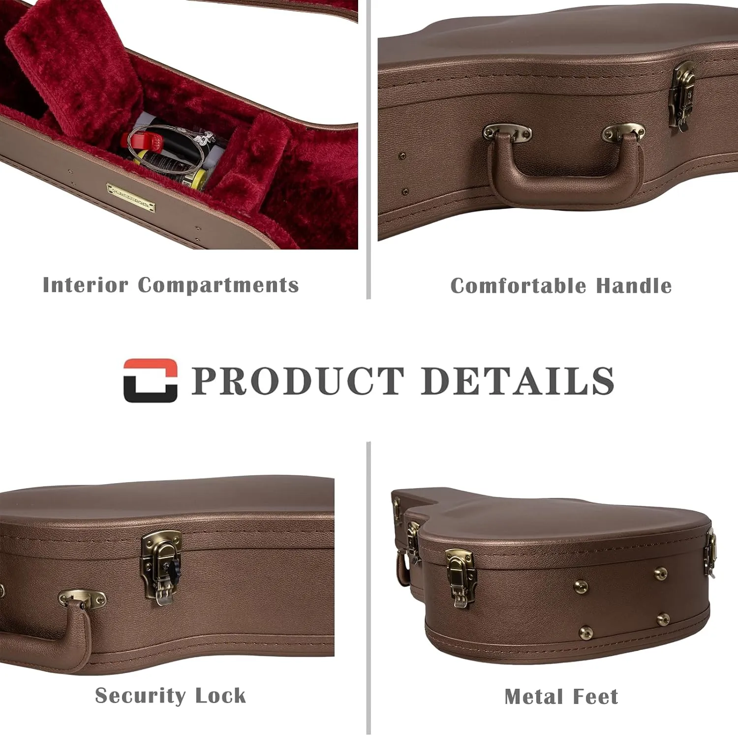 Crossrock Wooden Dreadnought Guitar Case for Martin D-28 / Taylor Grand Auditorium | Chocolate Brown Finish, Burgundy Velvet Interior, Lock – Designer Series