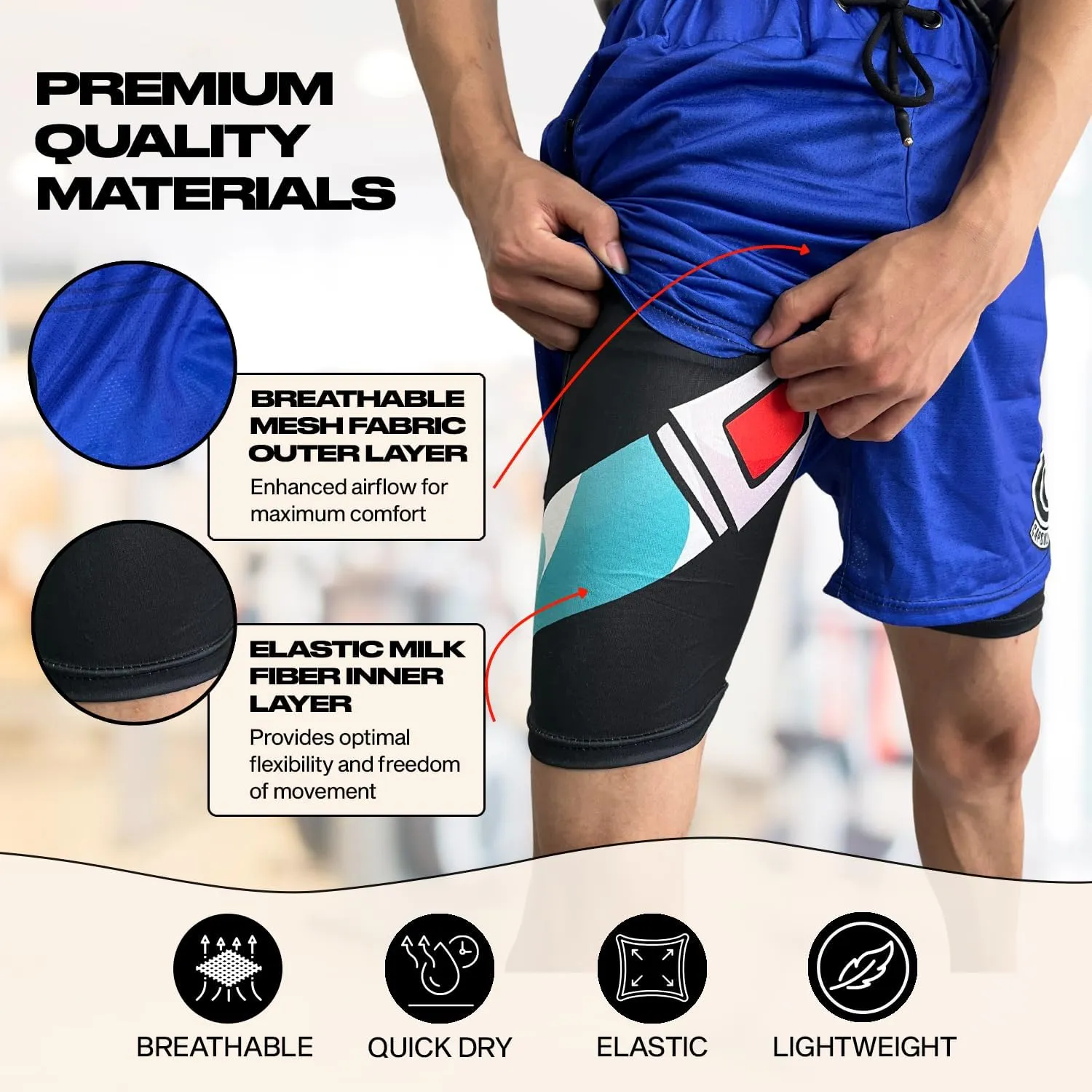 CROWN Anime Shorts - Breathable Mesh Stretch Compression Short with Pockets and Towel Holder