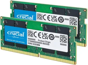 Crucial 64GB DDR4 RAM Kit (2x32GB), 3200MHz (PC4-25600) CL22 Laptop Memory, SODIMM 260-Pin, Downclockable to 2933/2666MHz, Compatible with 13th Gen Intel Core and AMD Ryzen 7000 - CT2K32G4SFD832A