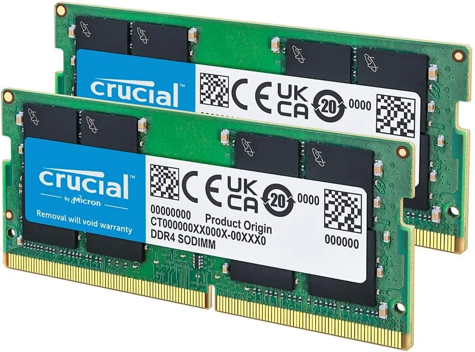 Crucial 64GB DDR4 RAM Kit (2x32GB), 3200MHz (PC4-25600) CL22 Laptop Memory, SODIMM 260-Pin, Downclockable to 2933/2666MHz, Compatible with 13th Gen Intel Core and AMD Ryzen 7000 - CT2K32G4SFD832A