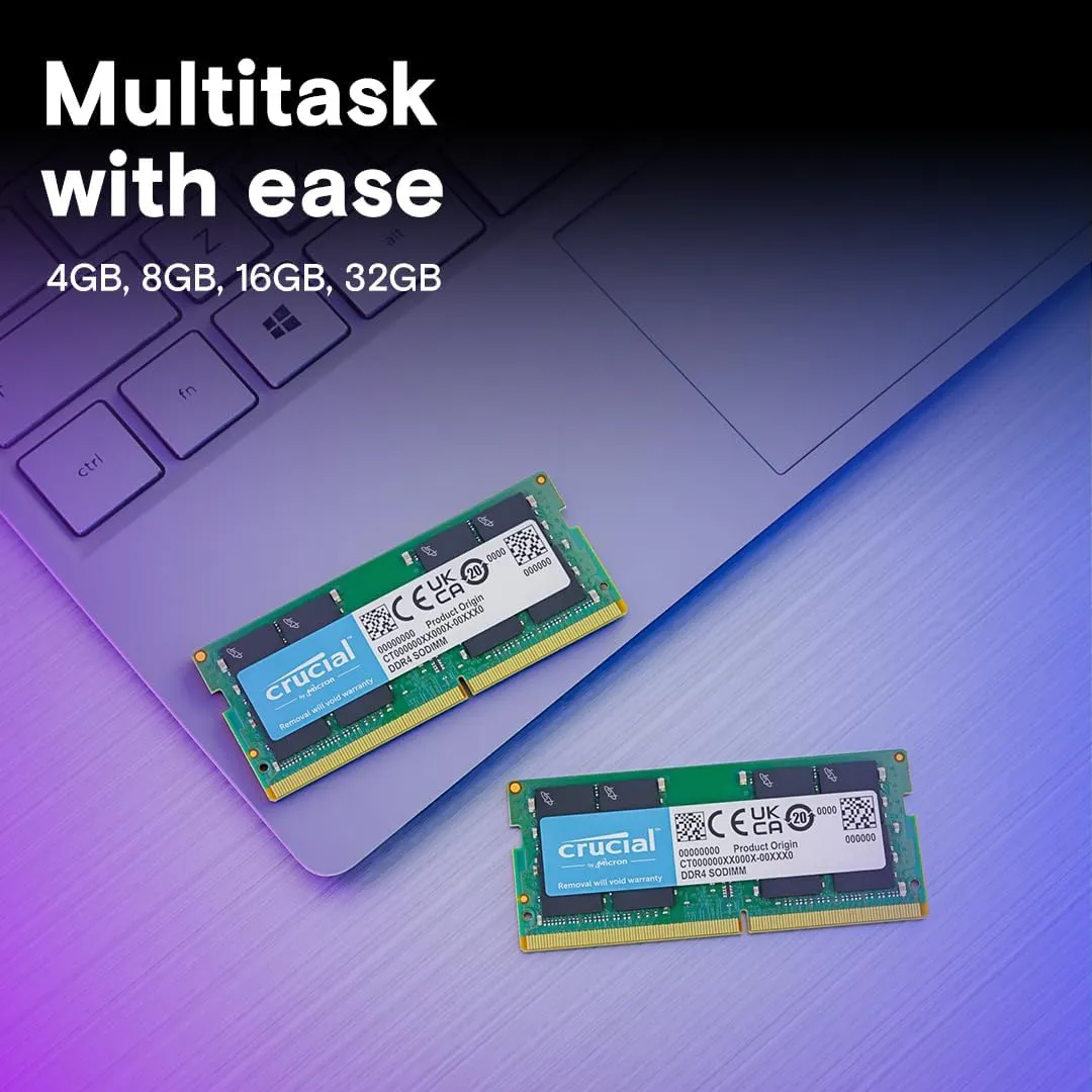 Crucial 64GB DDR4 RAM Kit (2x32GB), 3200MHz (PC4-25600) CL22 Laptop Memory, SODIMM 260-Pin, Downclockable to 2933/2666MHz, Compatible with 13th Gen Intel Core and AMD Ryzen 7000 - CT2K32G4SFD832A