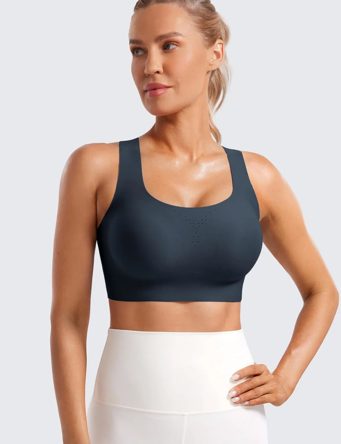 CRZ YOGA Womens Flex Sculpt Racerback Sports Bra - U Neck Medium Impact Padded Wireless Workout Gym Crop Top