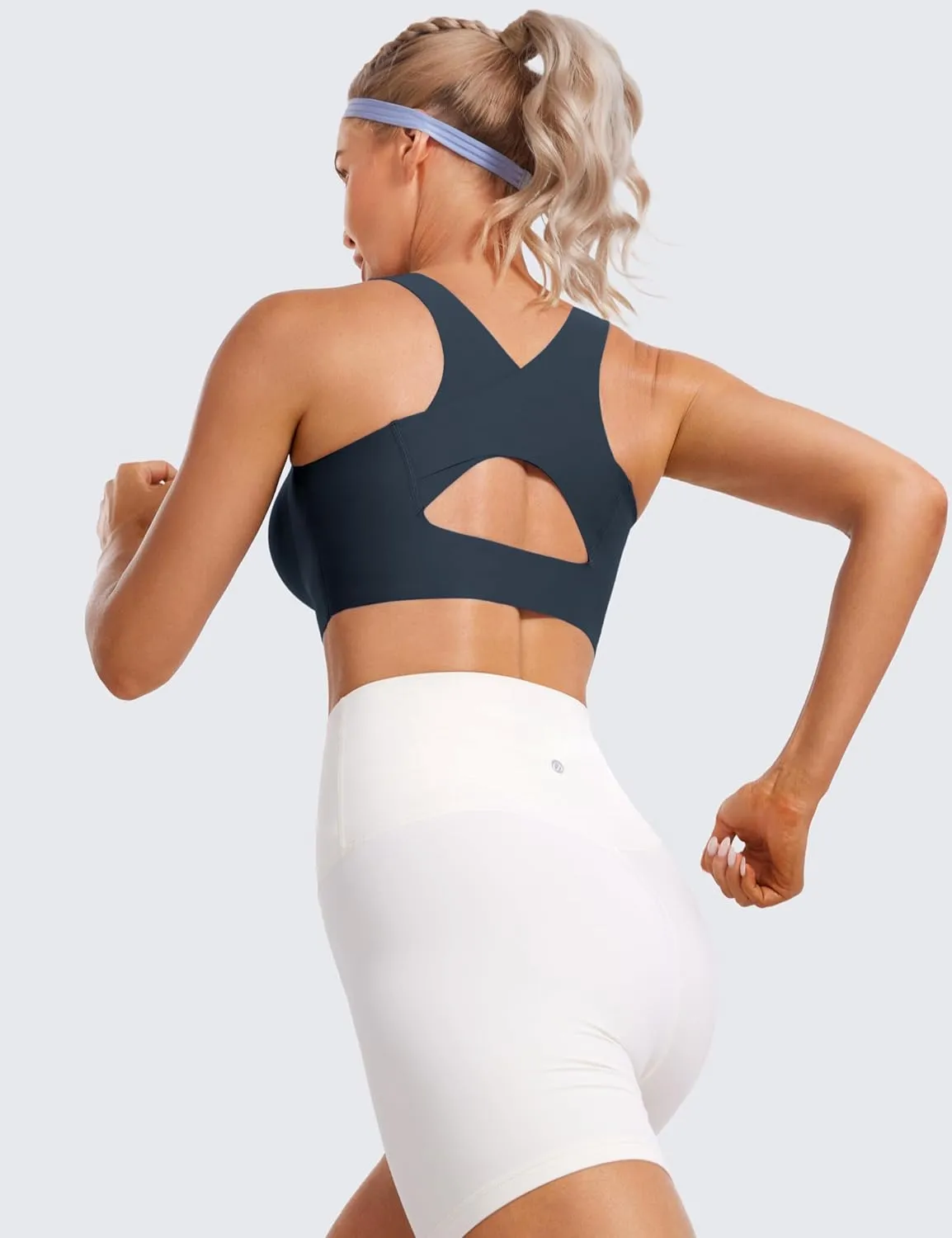 CRZ YOGA Womens Flex Sculpt Racerback Sports Bra - U Neck Medium Impact Padded Wireless Workout Gym Crop Top