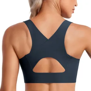 CRZ YOGA Womens Flex Sculpt Racerback Sports Bra - U Neck Medium Impact Padded Wireless Workout Gym Crop Top