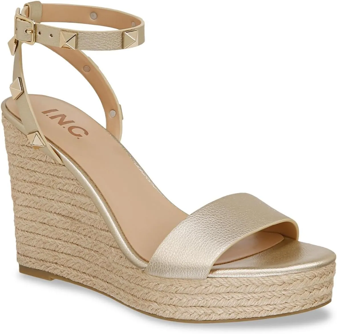 Cufflinks Inc. INC Womens Maverickp Faux Leather Ankle Strap Wedge Sandals Gold 9 Medium (B,M)