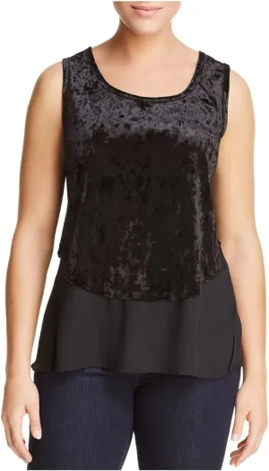 Cupio Womens Plus Velvet Burnout Tank Top Black 1X