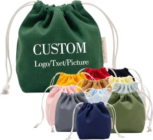 Custom 10PCS Cotton Lined Storage Drawstring Bags Personalized Canvas Gift Pouches with Logo/Text Party Favors, Wedding Favors Storage Bags (16x13cm (6.3x5.1inch))