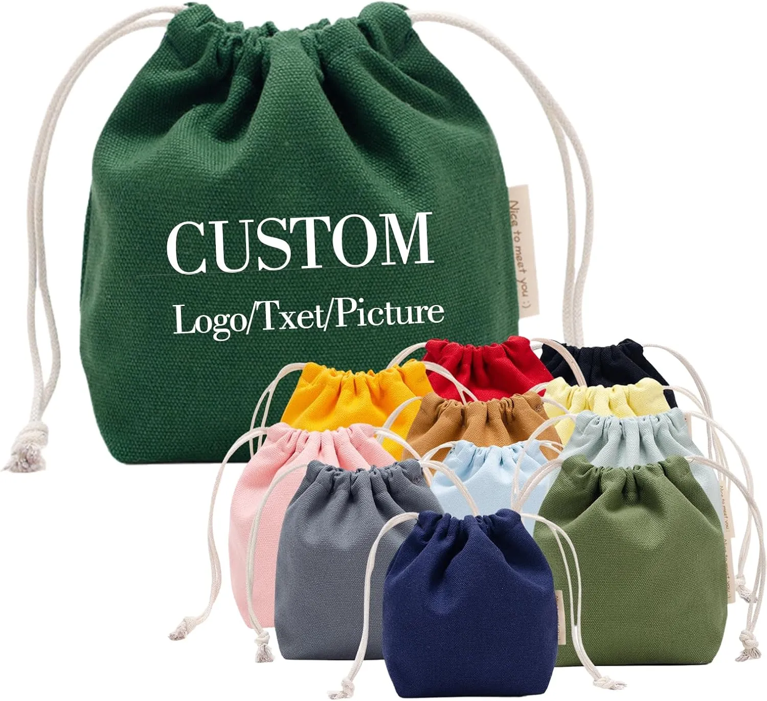 Custom 10PCS Cotton Lined Storage Drawstring Bags Personalized Canvas Gift Pouches with Logo/Text Party Favors, Wedding Favors Storage Bags (16x13cm (6.3x5.1inch))