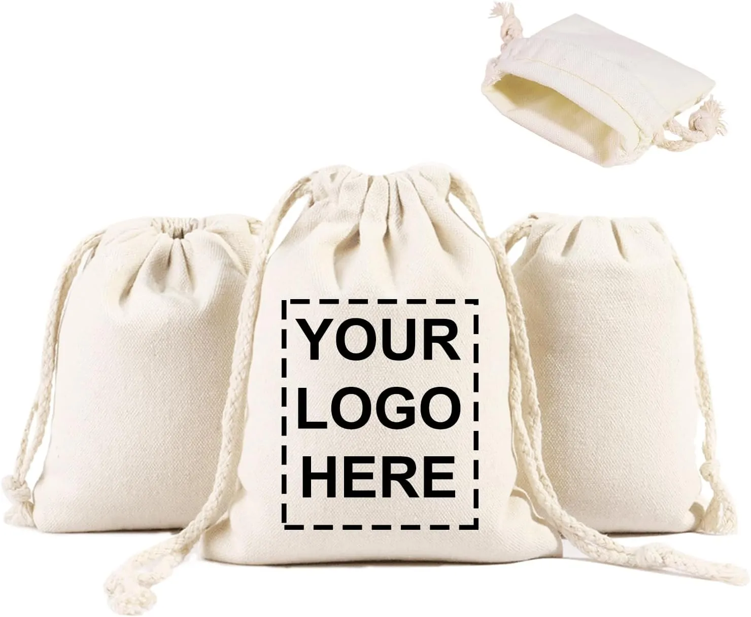 Custom 30PCS Cotton Muslin Drawstring Bags, Personalized Canvas Gift Pouches with Logo Party Favors, Sachet Bags Pouch for Jewelry Storage (White, 6.69x9.05 inch (17x23 cm))