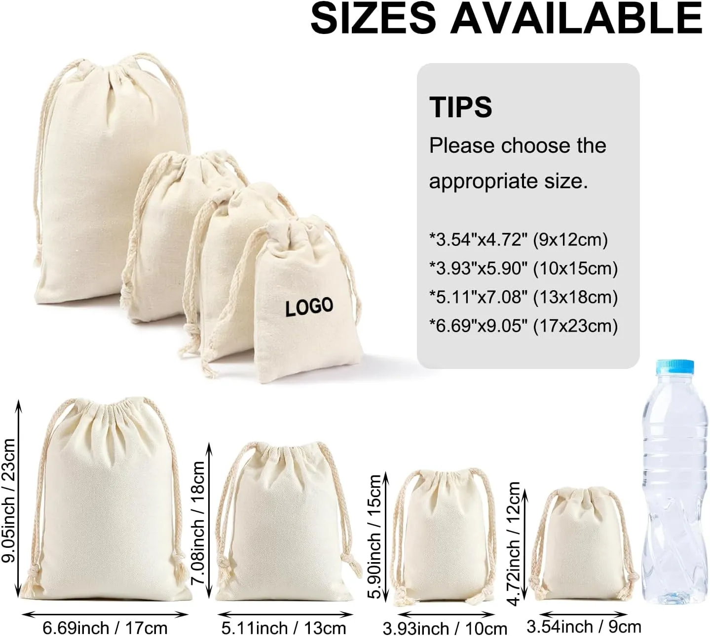 Custom 30PCS Cotton Muslin Drawstring Bags, Personalized Canvas Gift Pouches with Logo Party Favors, Sachet Bags Pouch for Jewelry Storage (White, 6.69x9.05 inch (17x23 cm))