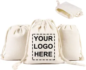 Custom 30PCS Cotton Muslin Drawstring Bags, Personalized Canvas Gift Pouches with Logo Party Favors, Sachet Bags Pouch for Jewelry Storage (White, 6.69x9.05 inch (17x23 cm))