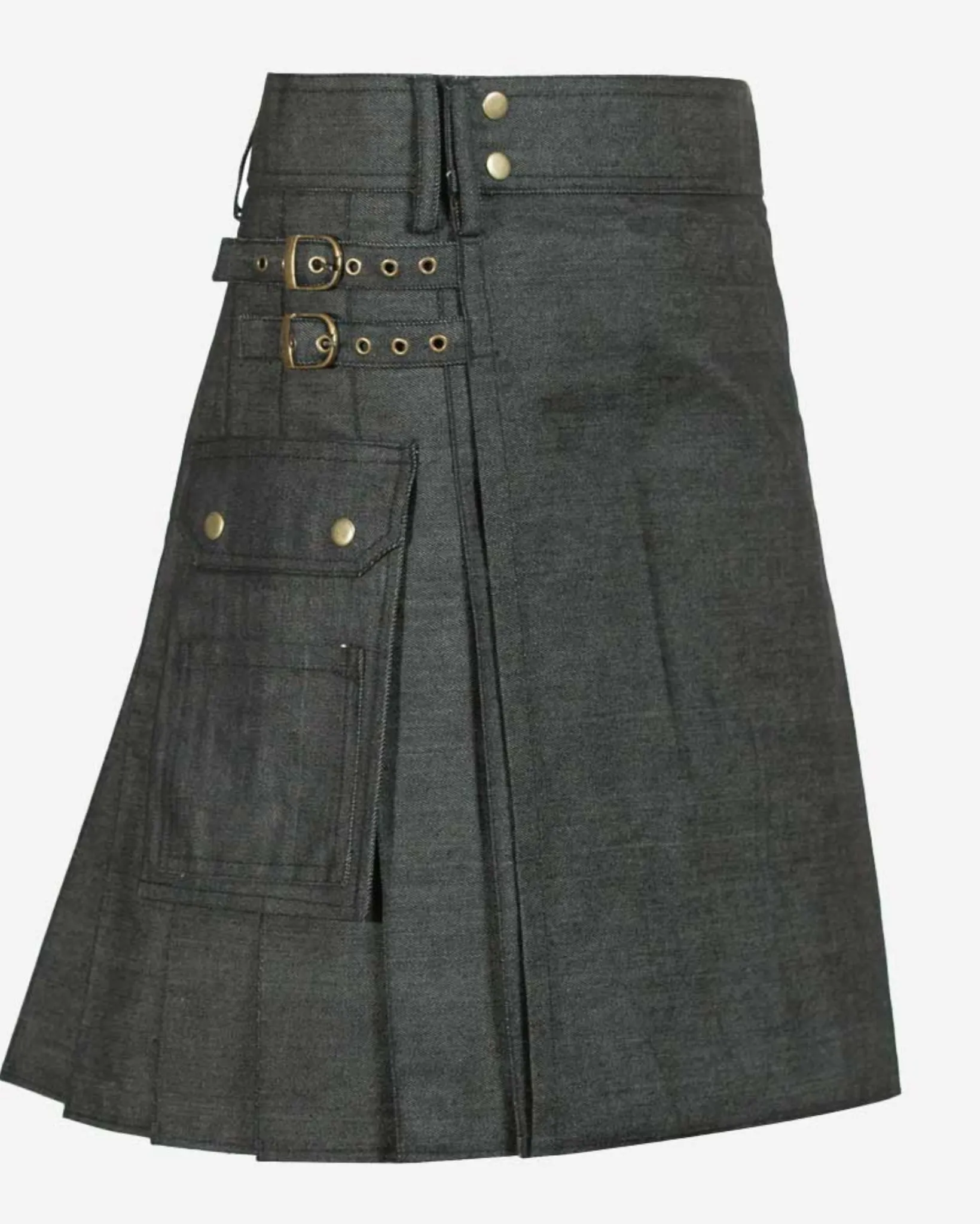 Custom Handmade Denim Black Scottish Utility Kilt - Redefining Comfort and Functionality