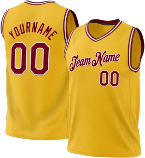 Custom Jersey Basketball, Custom Gold Maroon-White Throwback Basketballs Jerseys, Printed Name Number