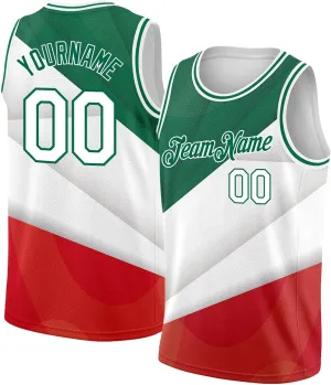 Custom Jersey Basketball, Custom Kelly Green White-Red 3D Mexico Basketballs Jerseys, Printed Name Numbe