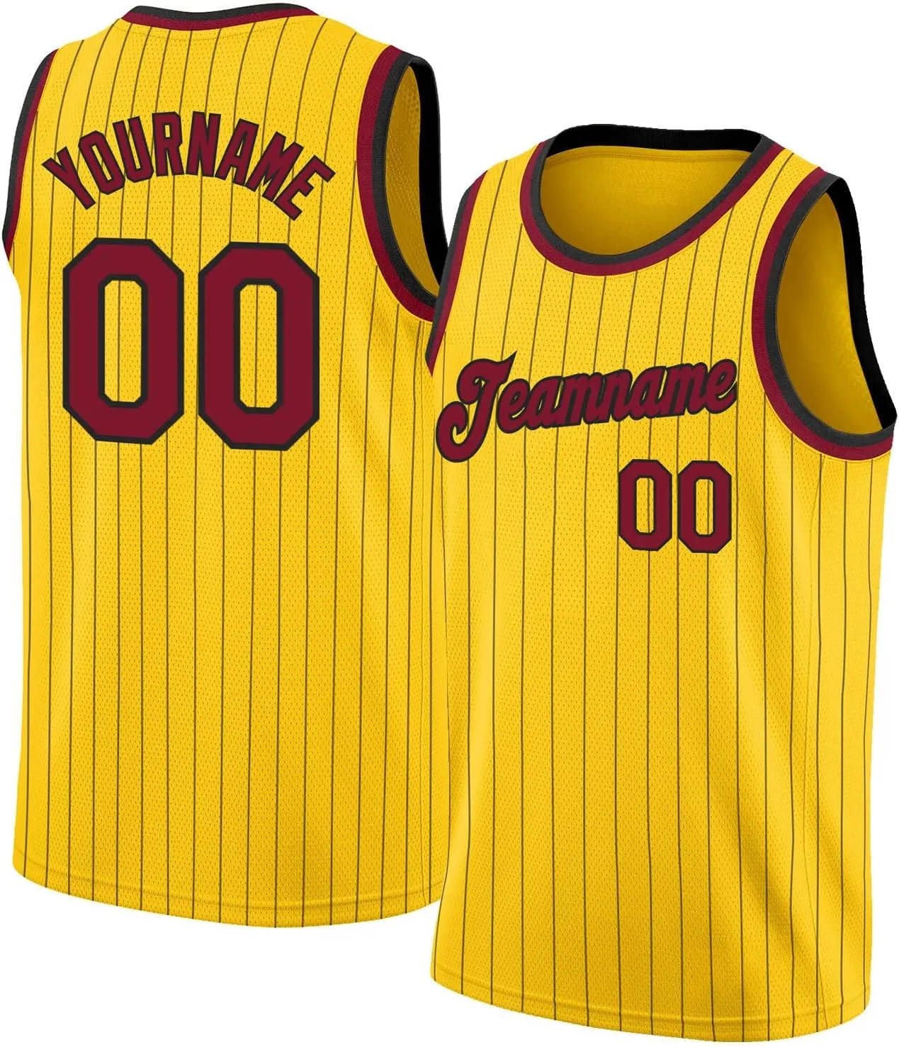 Custom Jersey Basketball, Custom Red Gold Pinstripe Gold-Black Basketballs Jerseys, Printed Name Number