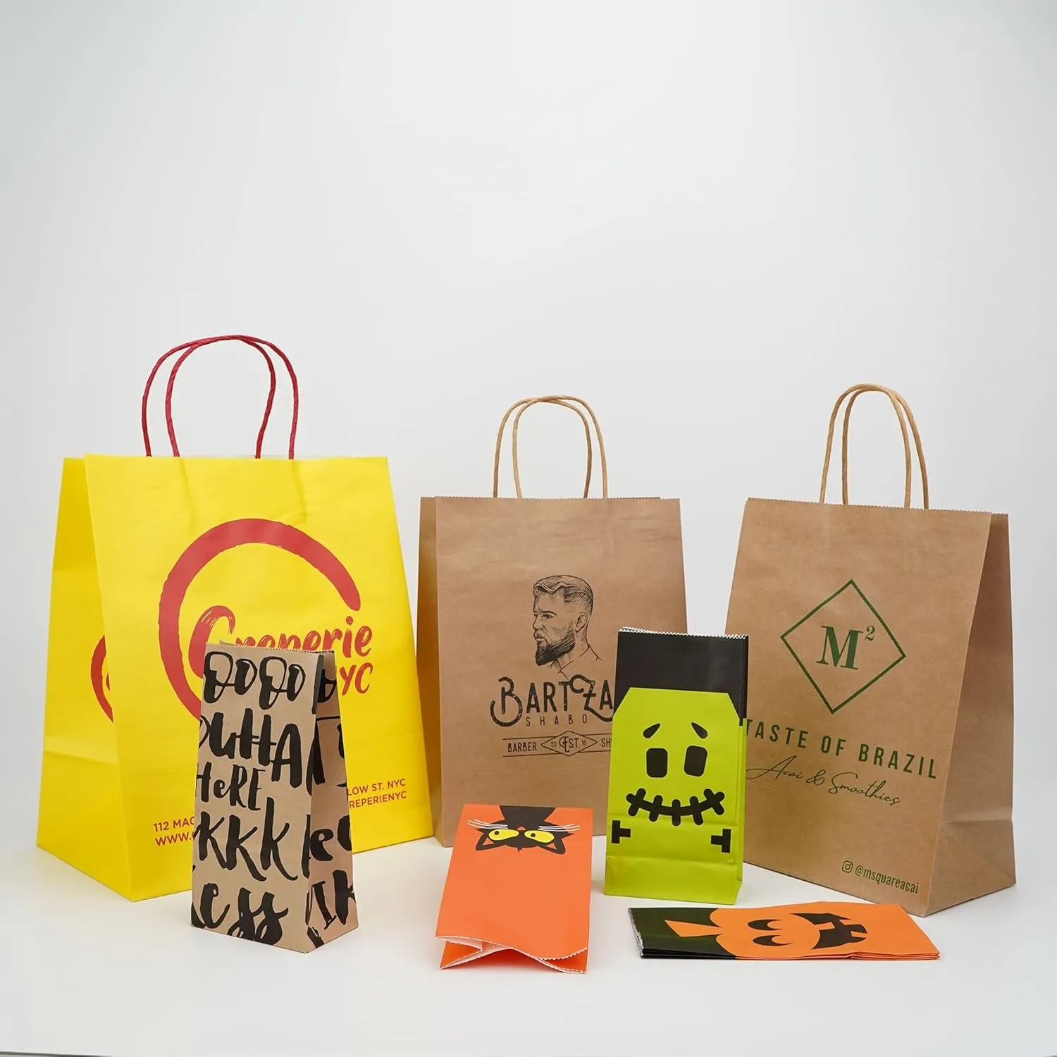 Custom Printed Kraft Paper Bags for Small Business,10.5x8.5x4.25 inch Medium Size, Personalized Retail Gift Bags with Logo, White Shopping Paper bag with Handle, Goodie Bags (50pcs - Brown)