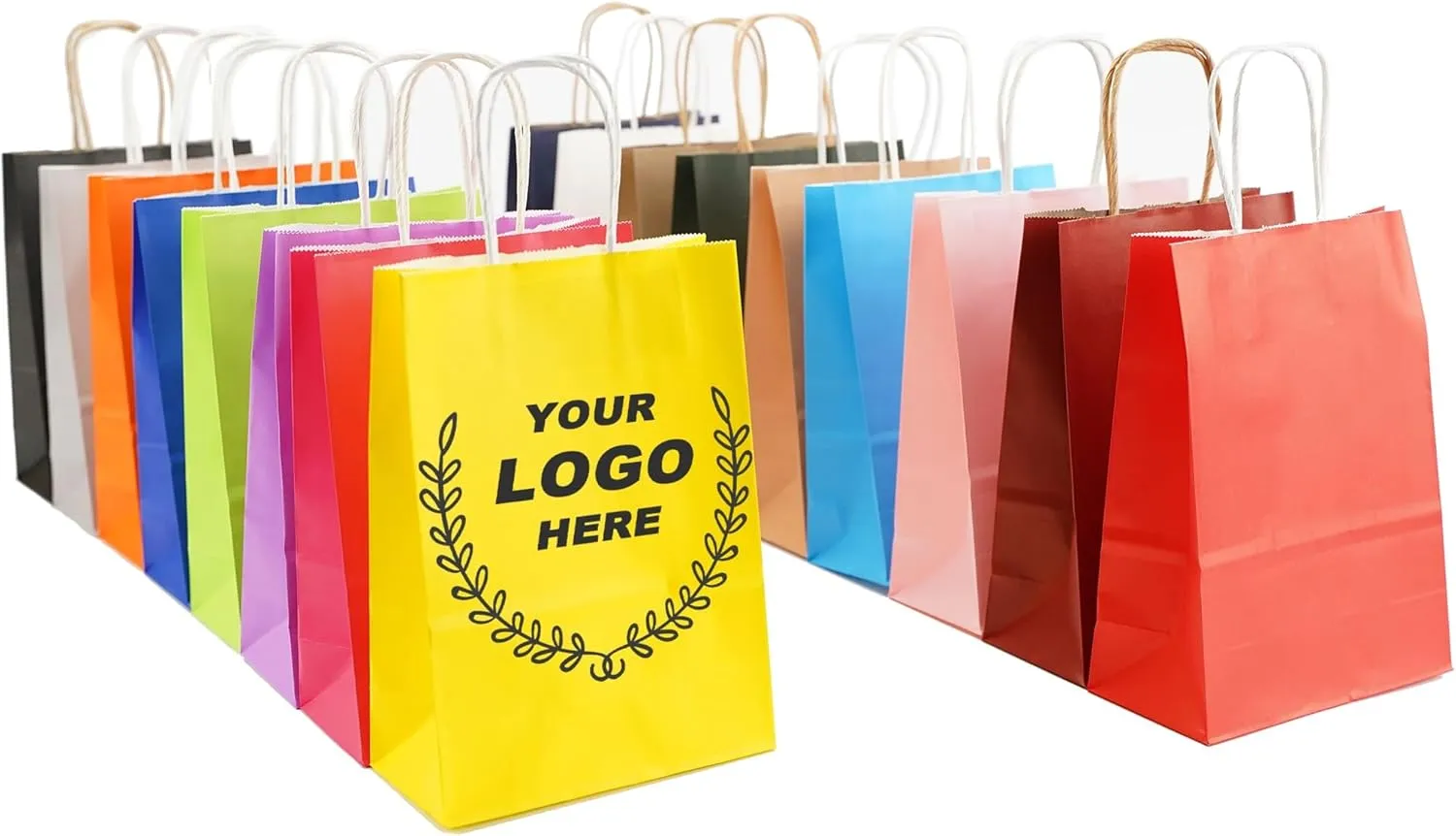 Custom Printed Kraft Paper Bags for Small Business,10.5x8.5x4.25 inch Medium Size, Personalized Retail Gift Bags with Logo, White Shopping Paper bag with Handle, Goodie Bags (50pcs - Brown)