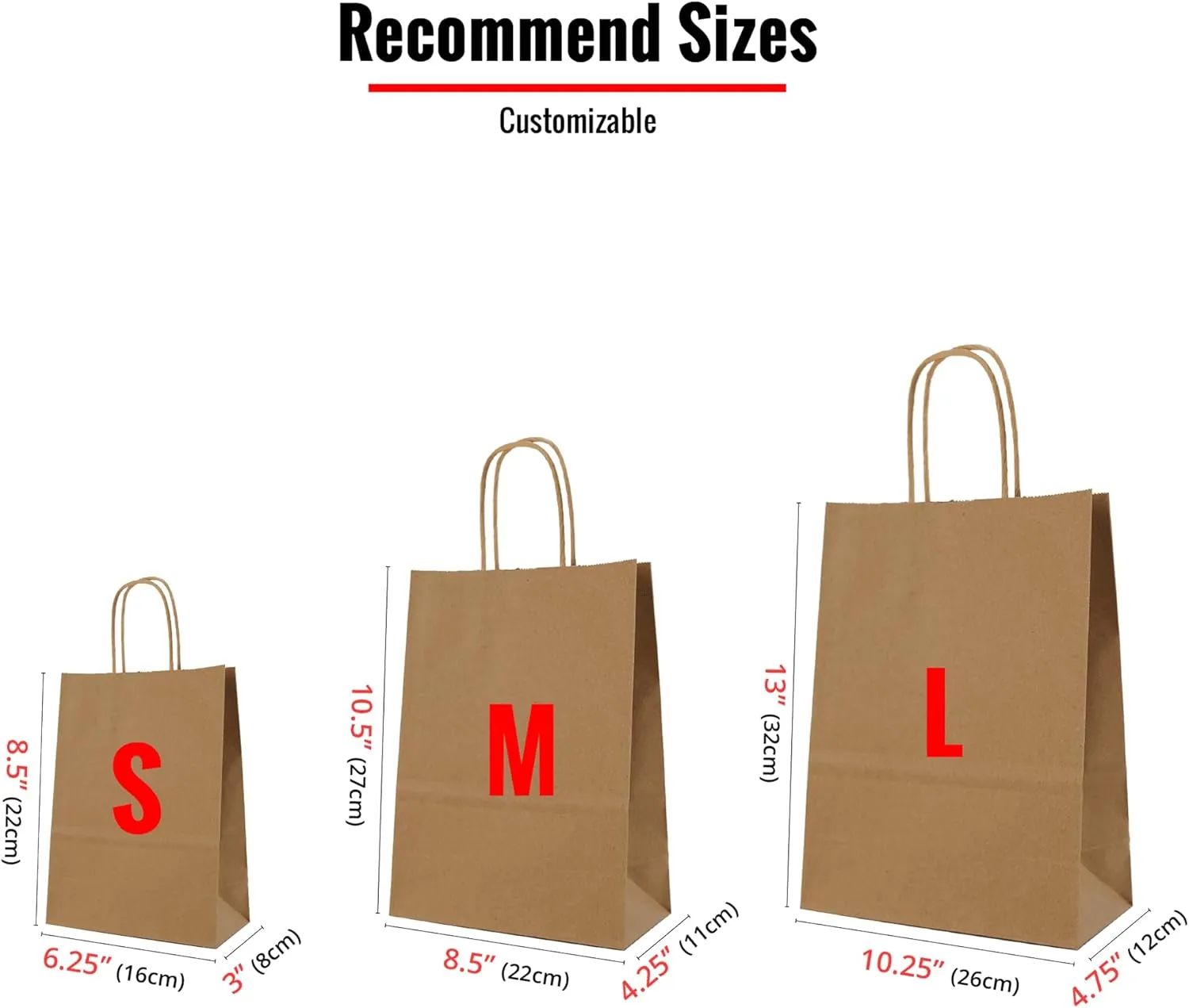 Custom Printed Kraft Paper Bags for Small Business,10.5x8.5x4.25 inch Medium Size, Personalized Retail Gift Bags with Logo, White Shopping Paper bag with Handle, Goodie Bags (50pcs - Brown)