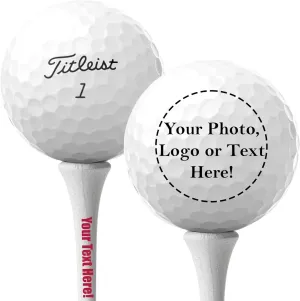 Custom Pro V1 Refinished Golf Balls – 12 Pack with 50 Personalized Wooden Golf Tees – for Titleist Fans! – Custom Gifts for Men, Corporate, Events.