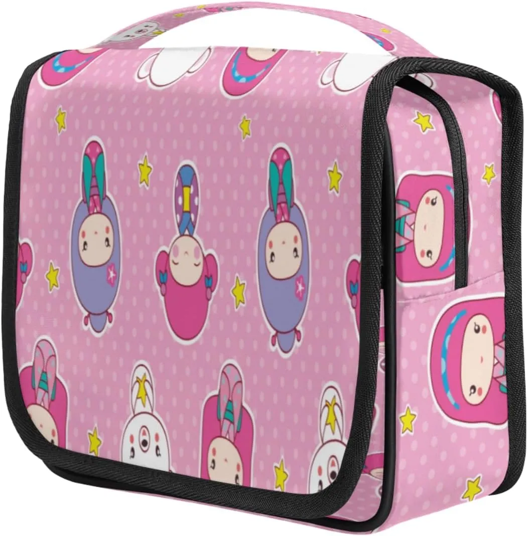 Cute Girl Star Travel Toiletry Bag for Women Portable Waterproof Travel Makeup Bag with Hanging Hook Makeup Cosmetic Organizer for Travel Business Trip Camping Bathroom