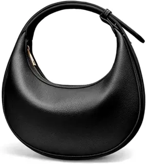 Cute shoulder bag Hobo Purses PU Leather Handbag moon bag Adjustable CrossBody Bag with Zipper-white