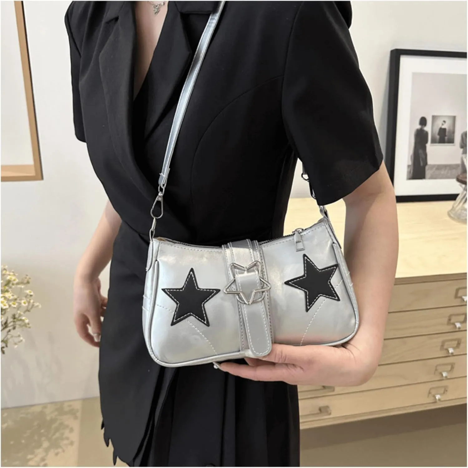 Cute Y2K Handbag Purse, Aesthetic Star Shoulder Bag for Women Trendy