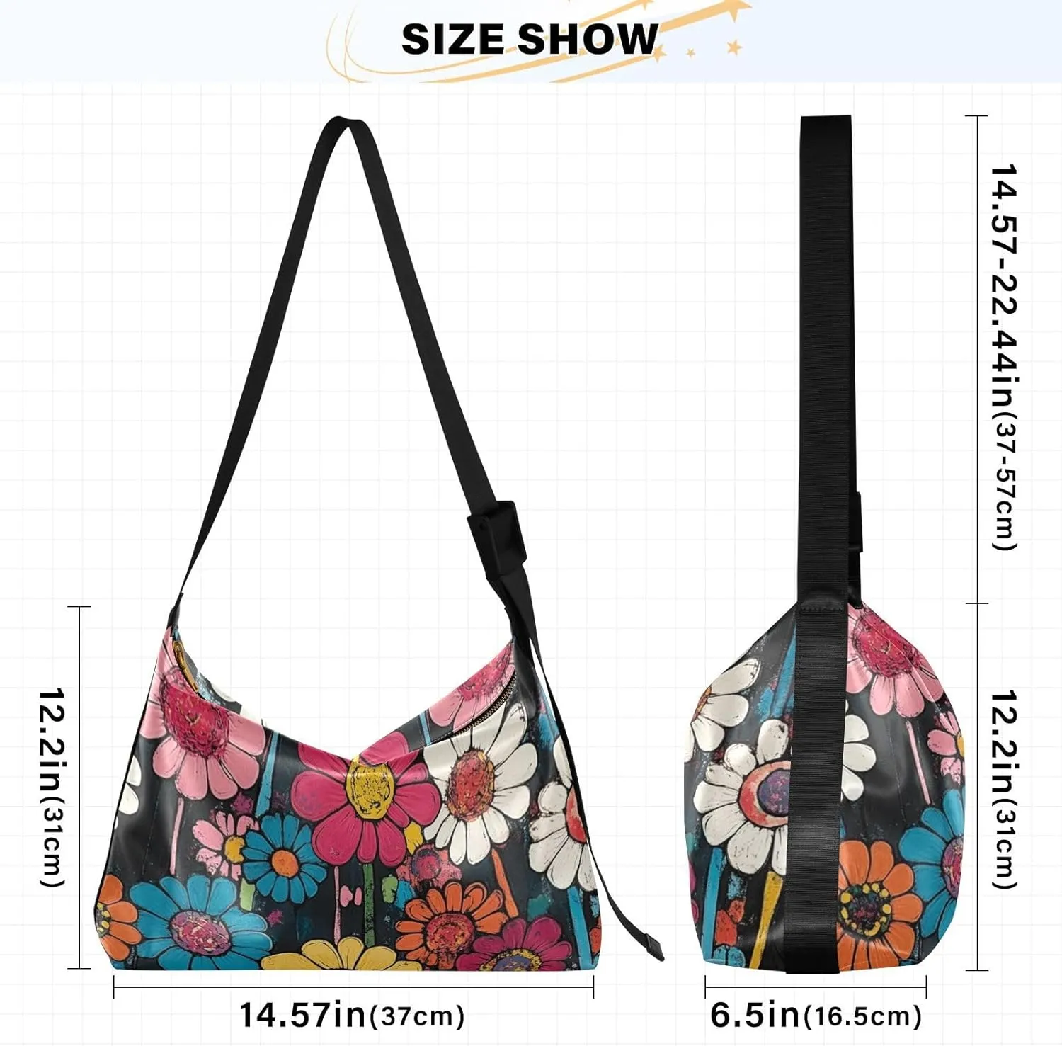 Daisy Print Sling Bag for Women Crossbody Purse Leather Shoulder Handbag Purses for Women with Adjustable Wide Strap