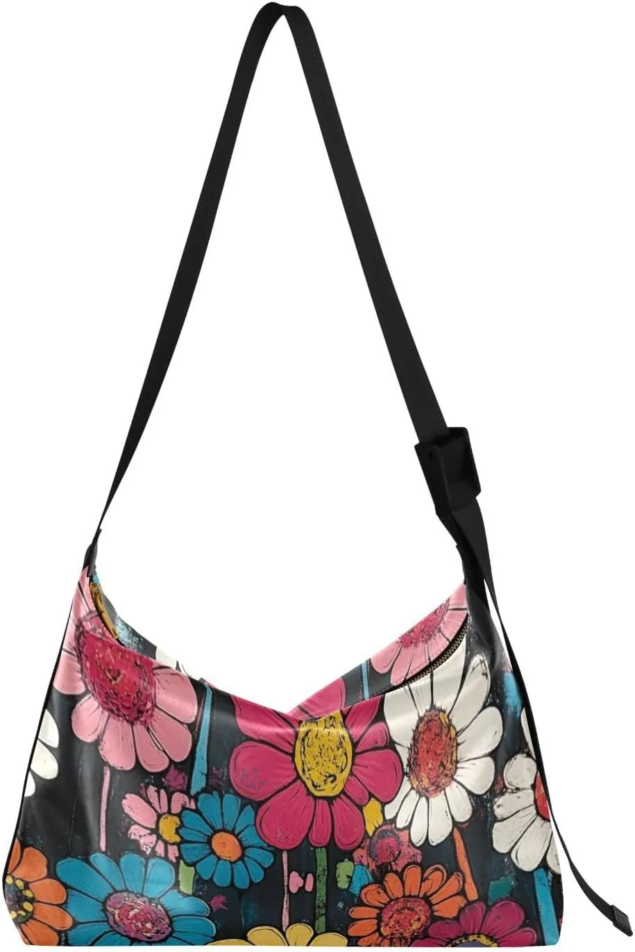 Daisy Print Sling Bag for Women Crossbody Purse Leather Shoulder Handbag Purses for Women with Adjustable Wide Strap