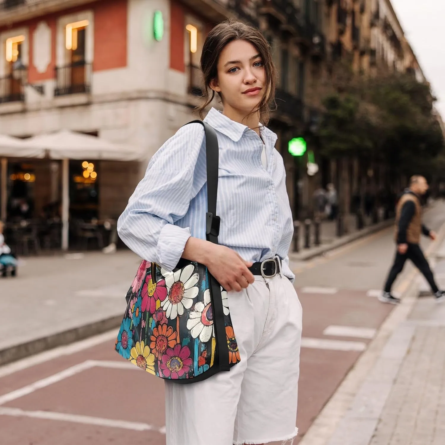 Daisy Print Sling Bag for Women Crossbody Purse Leather Shoulder Handbag Purses for Women with Adjustable Wide Strap