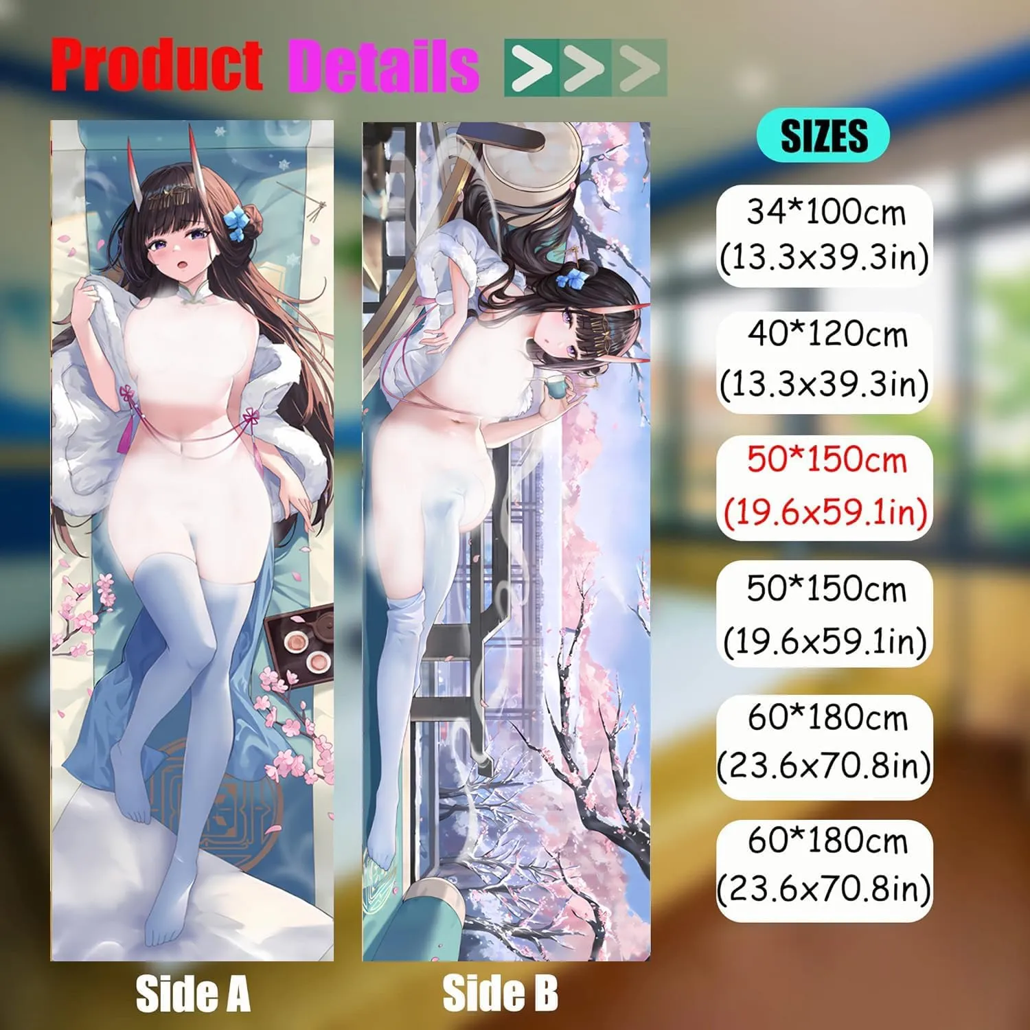 Dakimakura Anime Azur Lane Hugging Body Pillow Case, 19""x59"" Throw Pillow Cover, Double-Sided Print Bedding Decorative Pillowcase (IJN Noshiro), FA11K