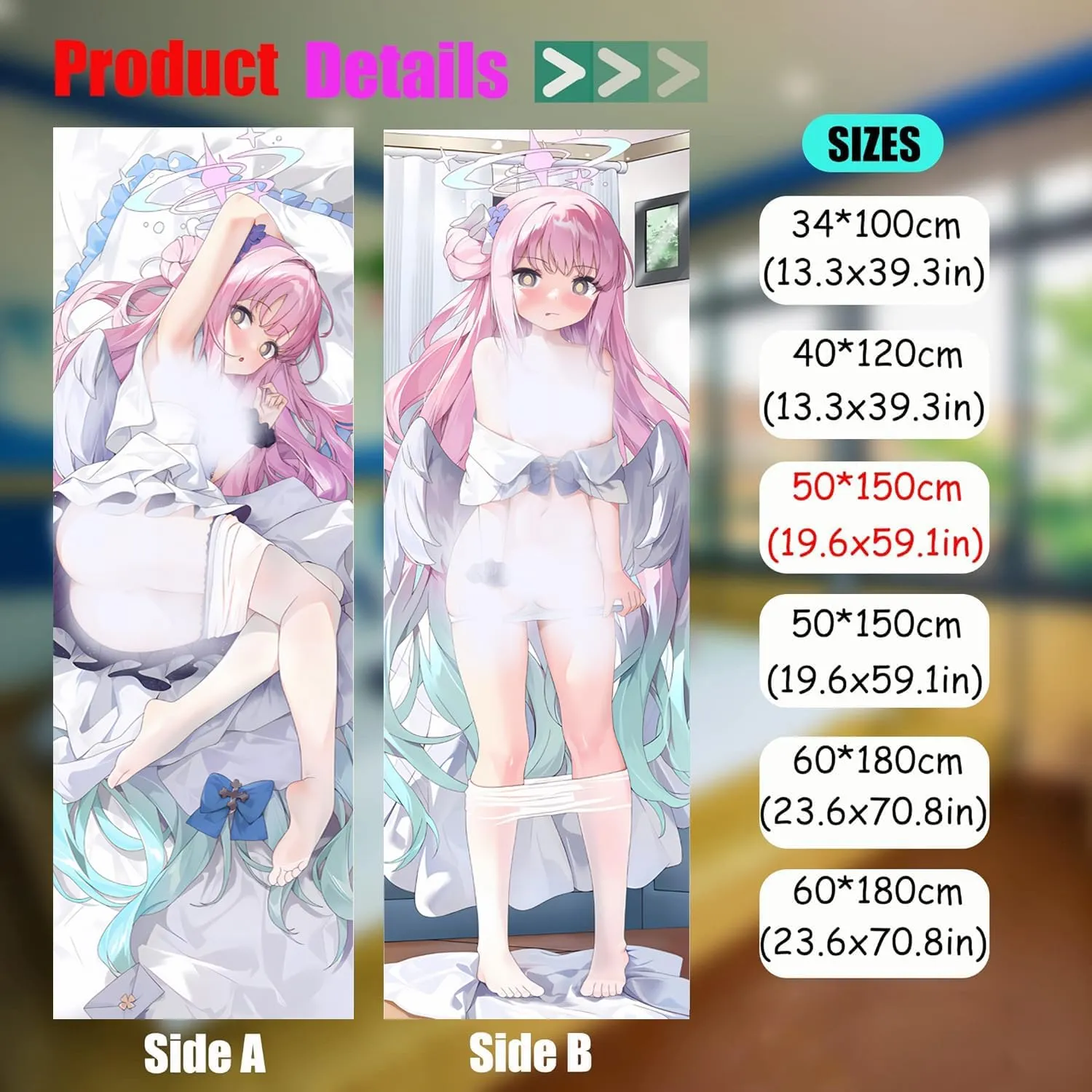 Dakimakura Anime Blue Archive Hugging Body Pillow Case, 19""x59"" Throw Pillow Cover, Double-Sided Print Bedding Decorative Pillowcase (Mika), FA10K