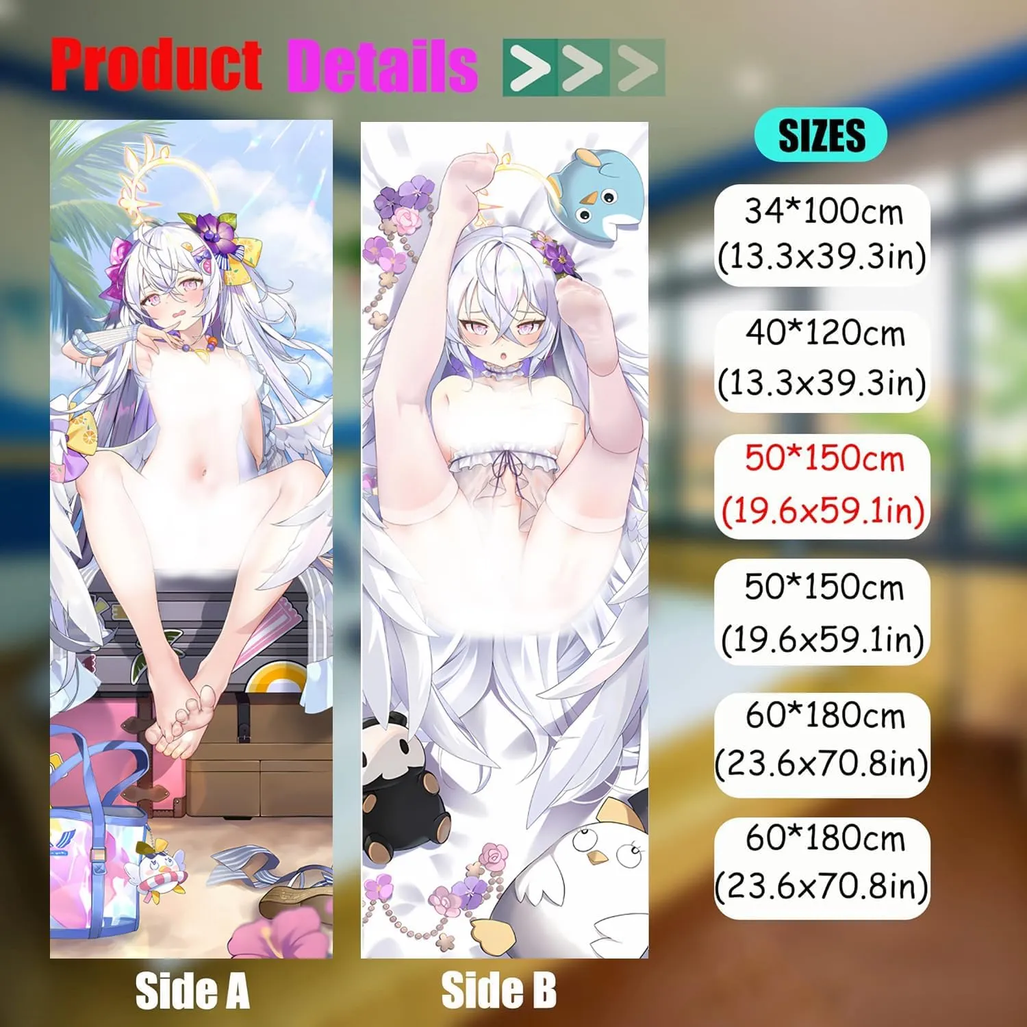Dakimakura Anime Blue Archive Hugging Body Pillow Case, 19""x59"" Throw Pillow Cover, Double-Sided Print Bedding Decorative Pillowcase (Shirasu Azusa), FA10K