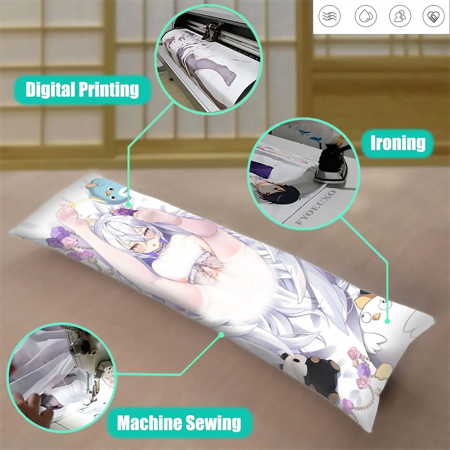 Dakimakura Anime Blue Archive Hugging Body Pillow Case, 19""x59"" Throw Pillow Cover, Double-Sided Print Bedding Decorative Pillowcase (Shirasu Azusa), FA10K