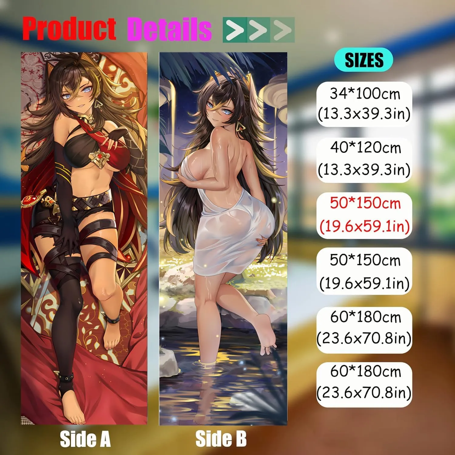 Dakimakura Anime Genshin Impact Hugging Body Pillow Case, 19""x59"" Throw Pillow Cover, Double-Sided Print Bedding Decorative Pillowcase (Dehya), FA12K