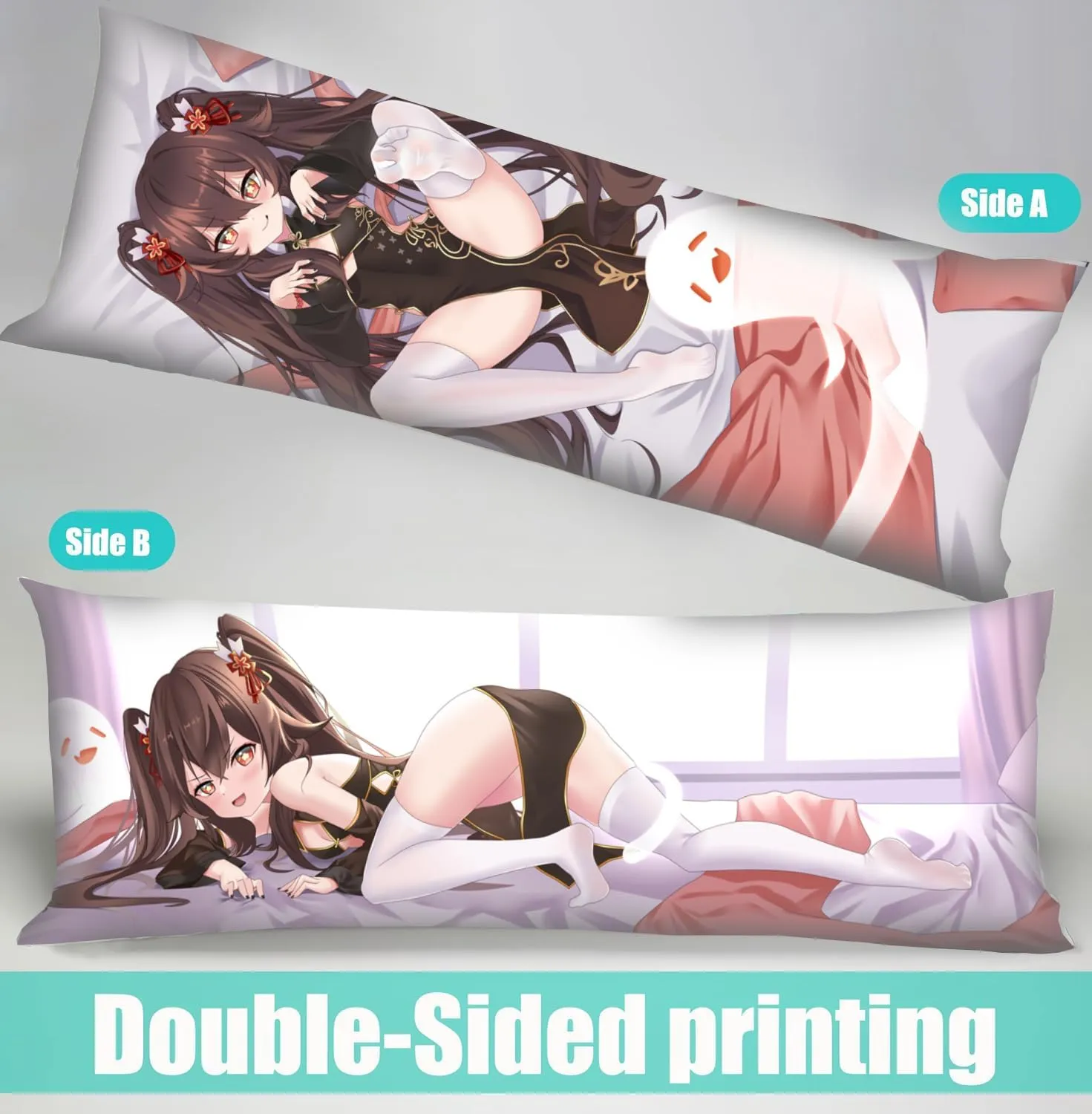 Dakimakura Anime Genshin Impact Hugging Body Pillow Case, 19""x59"" Throw Pillow Cover, Double-Sided Print Bedding Decorative Pillowcase (Hu Tao), FA12K