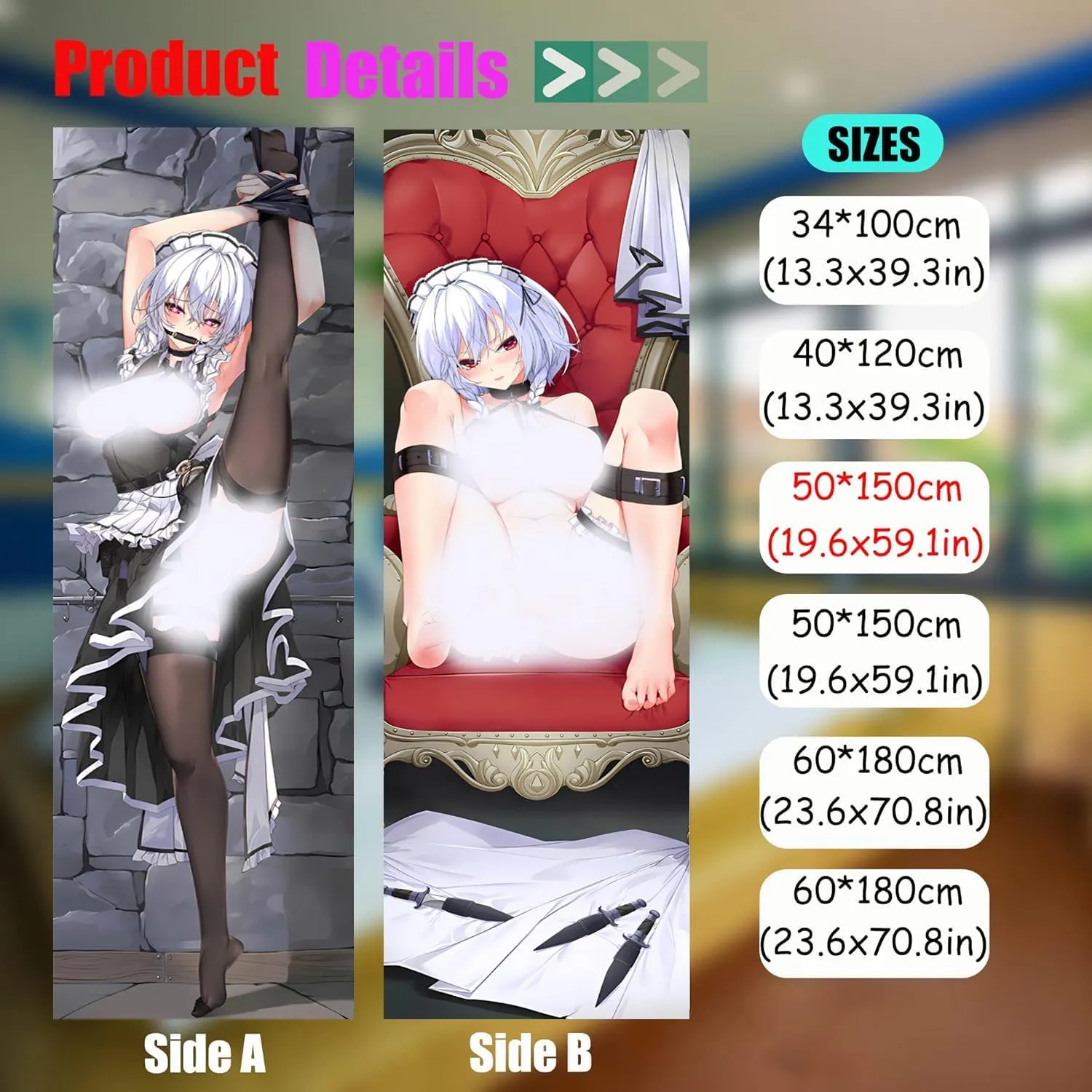 Dakimakura Anime Original Hugging Body Pillow Case, 19""x59"" Throw Pillow Cover, Double-Sided Print Bedding Decorative Pillowcase (C), FA08K